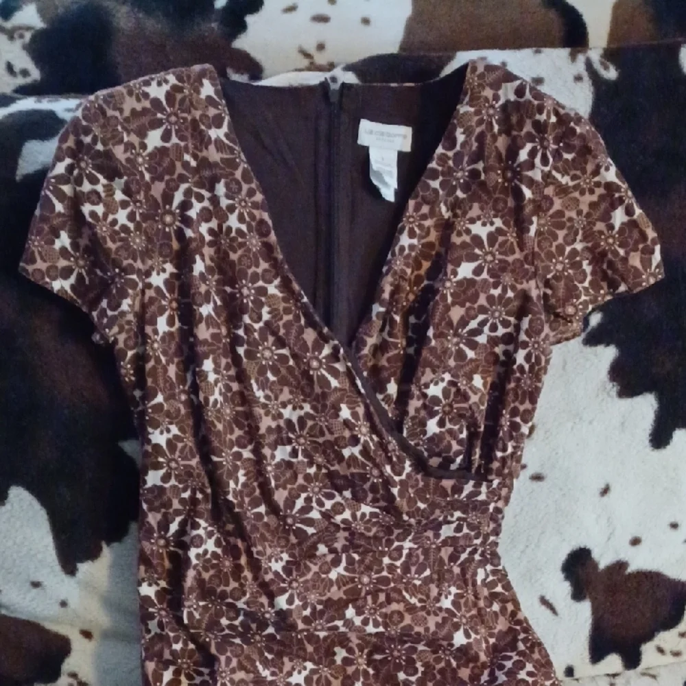 Liz Claiborne Brown And Cream, With White Sequin Wrap Mini Dress